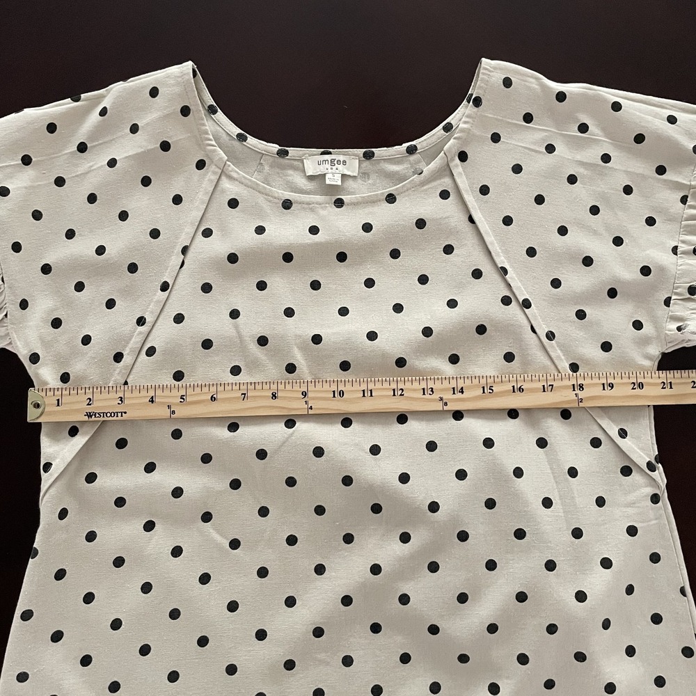 Umgee Linen Cotton Polka Dot Boxy Top Ivory Size S Canvas Fringe Twee Oversized - Picture 11 of 12